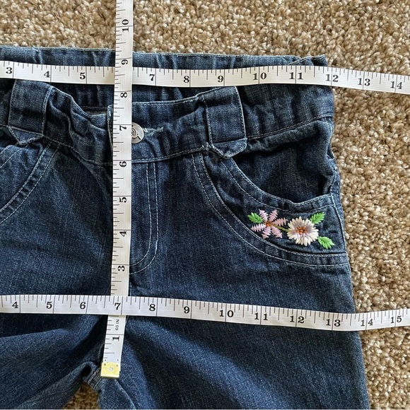 Beetlejuice London Flare Jeans Girls Size 8 Blue Dark Wash Denim Embroidered - Picture 12 of 14